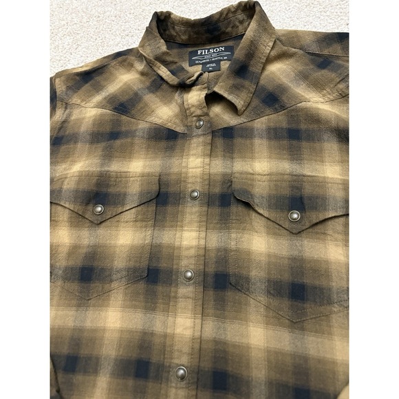 Filson Shadow Plaid Western Pearl Snap Pioneer Wool Button Down Shirt Women's XL - Picture 3 of 6